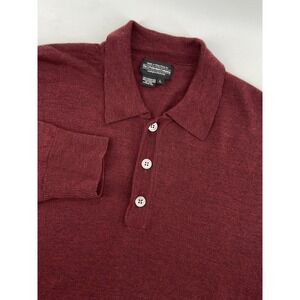 Vintage J Peterman Sweater Mens Large Burgundy Merino Wool Polo Classic Casual